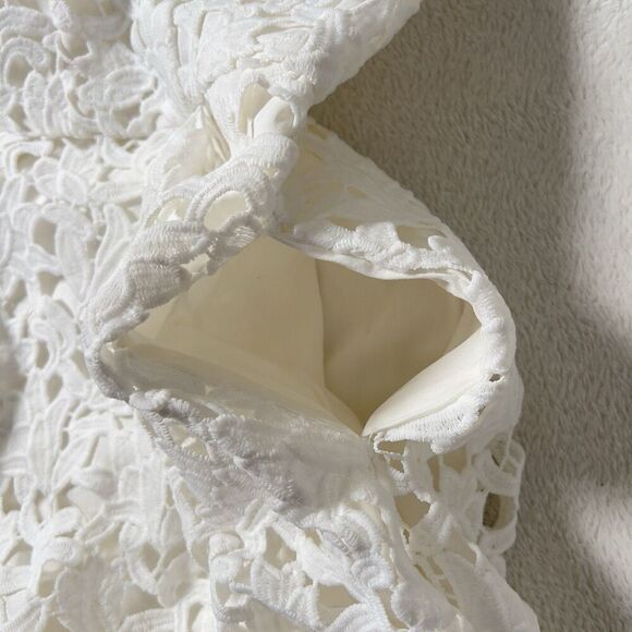 Endless Rose Crotchet Midi Dress Womens Sz XS White Floral Lace Strappy Sleeves - Picture 7 of 12